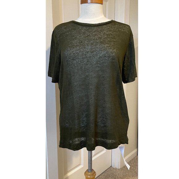 NWT Olive 100% Linen Sheer T Shirt Made in Italy Italian Size 44 -US medium - Picture 1 of 11